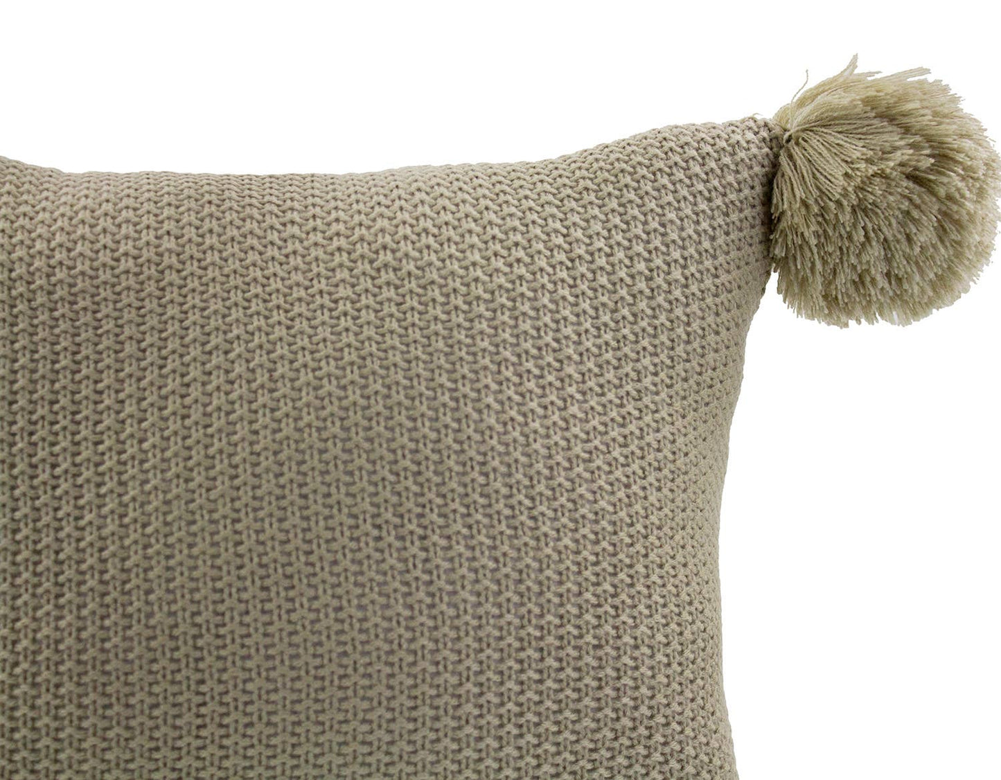 Khaki Chunky Knit Pom Pom Throw Pillow - 16"