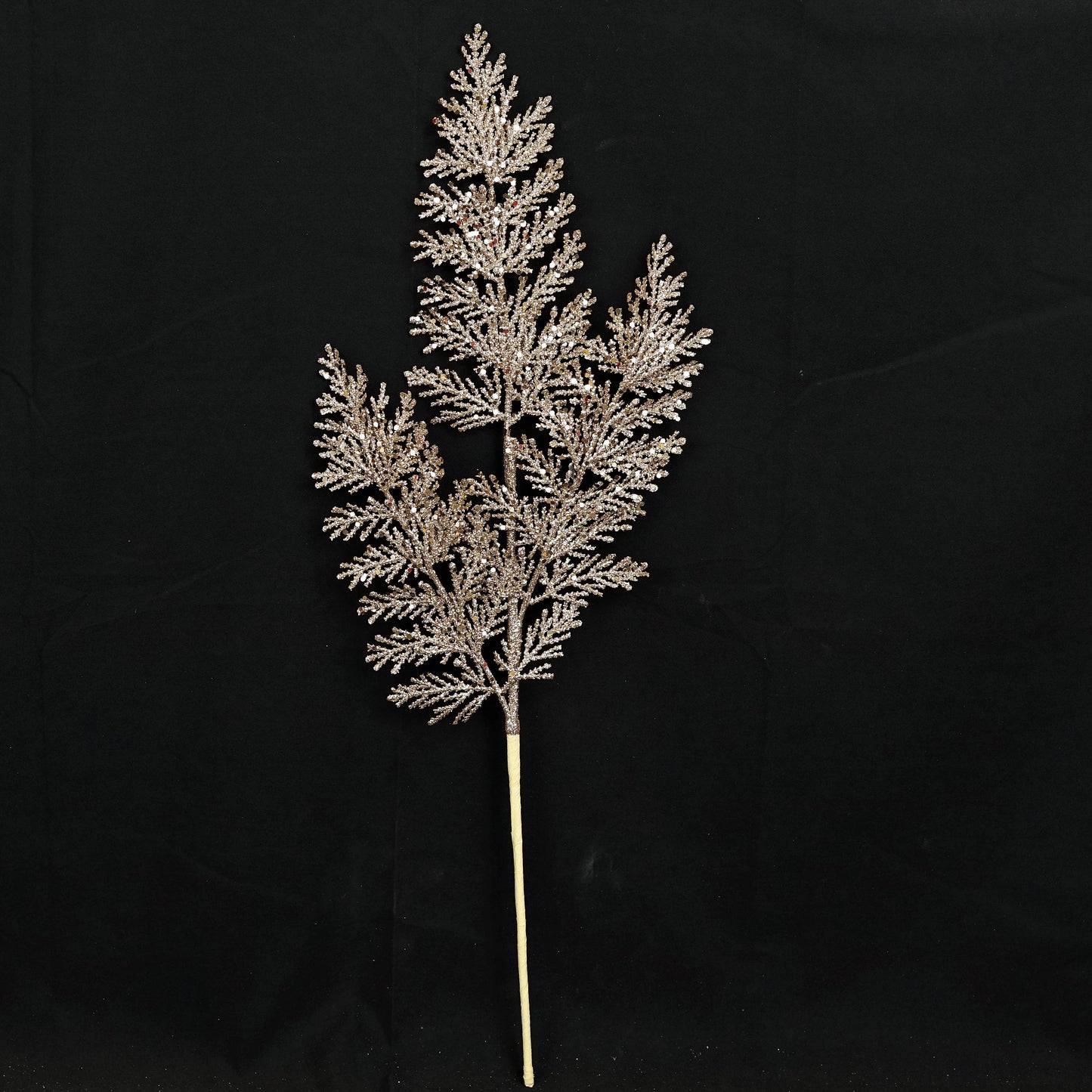 Champagne Glittered Feather Pines Branch- 25"