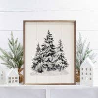 Grayscale Snowy Pines Artwork - 8"x10"