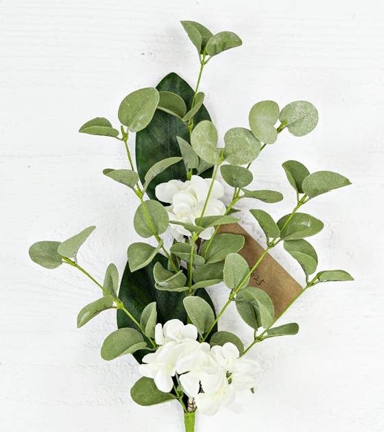 Cream Hydrangea and Eucalyptus Leaves Spray - 17"