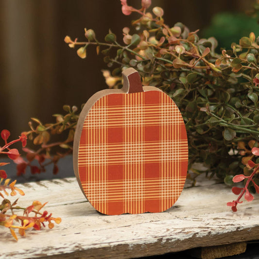 Orange & Cream Plaid Chunky Pumpkin Sitter