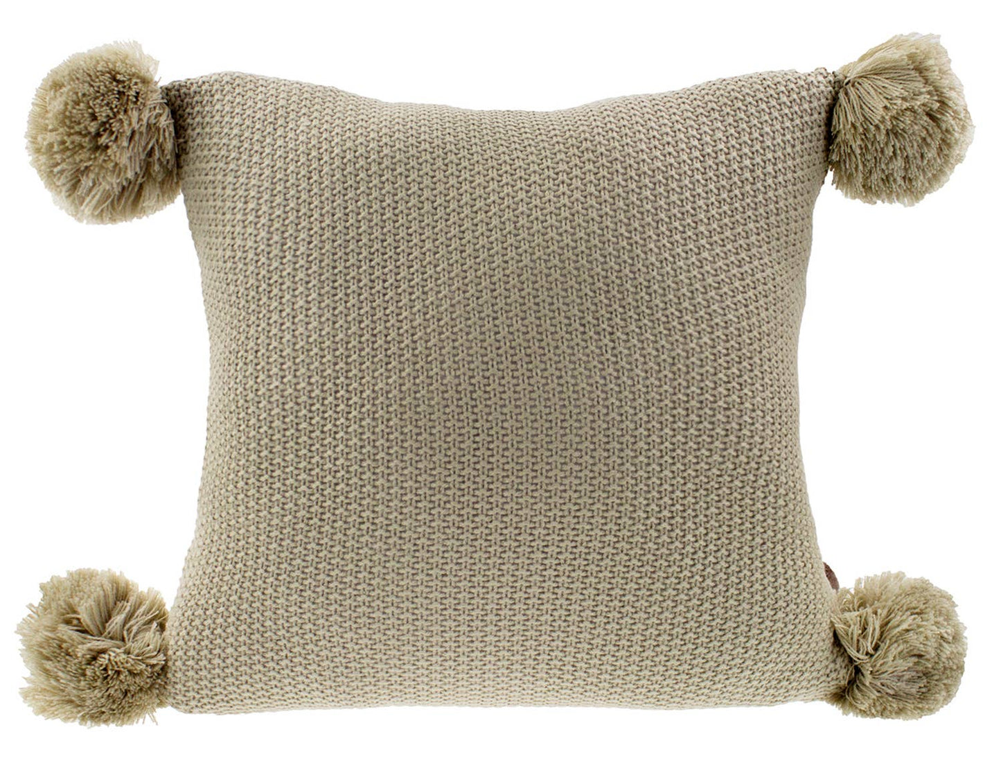 Khaki Chunky Knit Pom Pom Throw Pillow - 16"