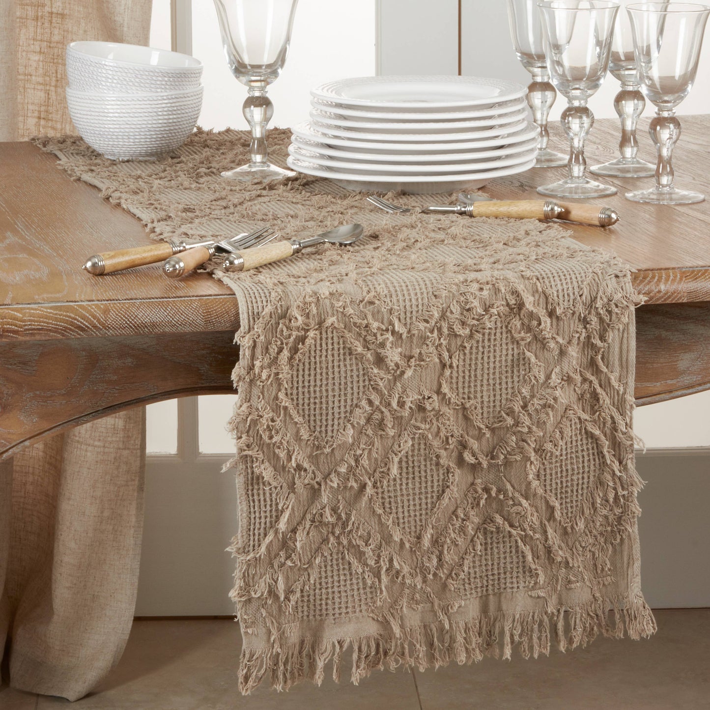 Natural Fringe Waffle Weave Runners