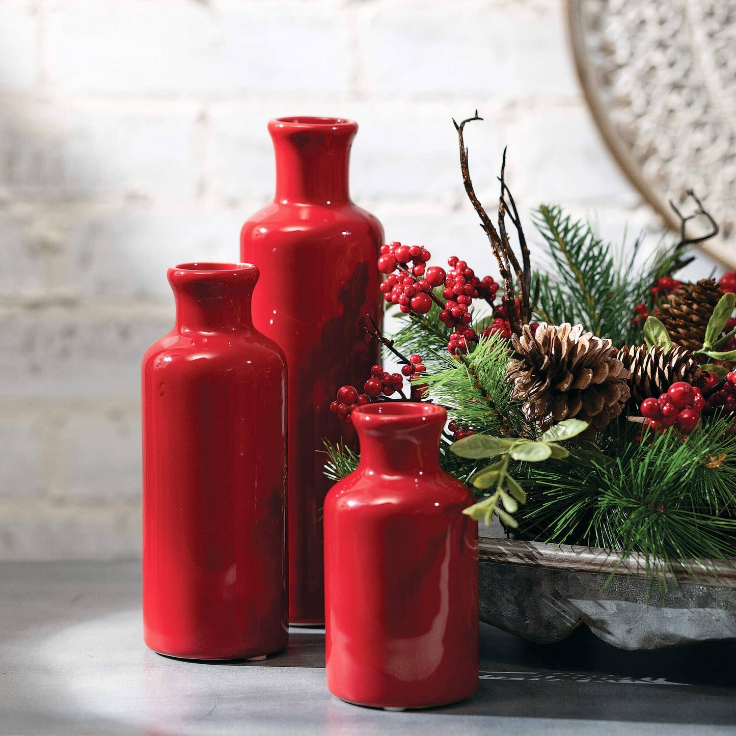 Ceramic Red Bottle Vases