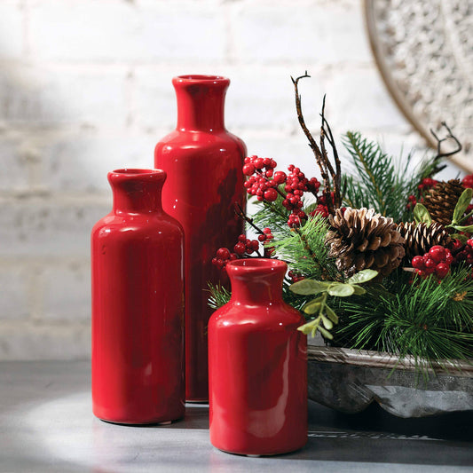 Ceramic Red Bottle Vases