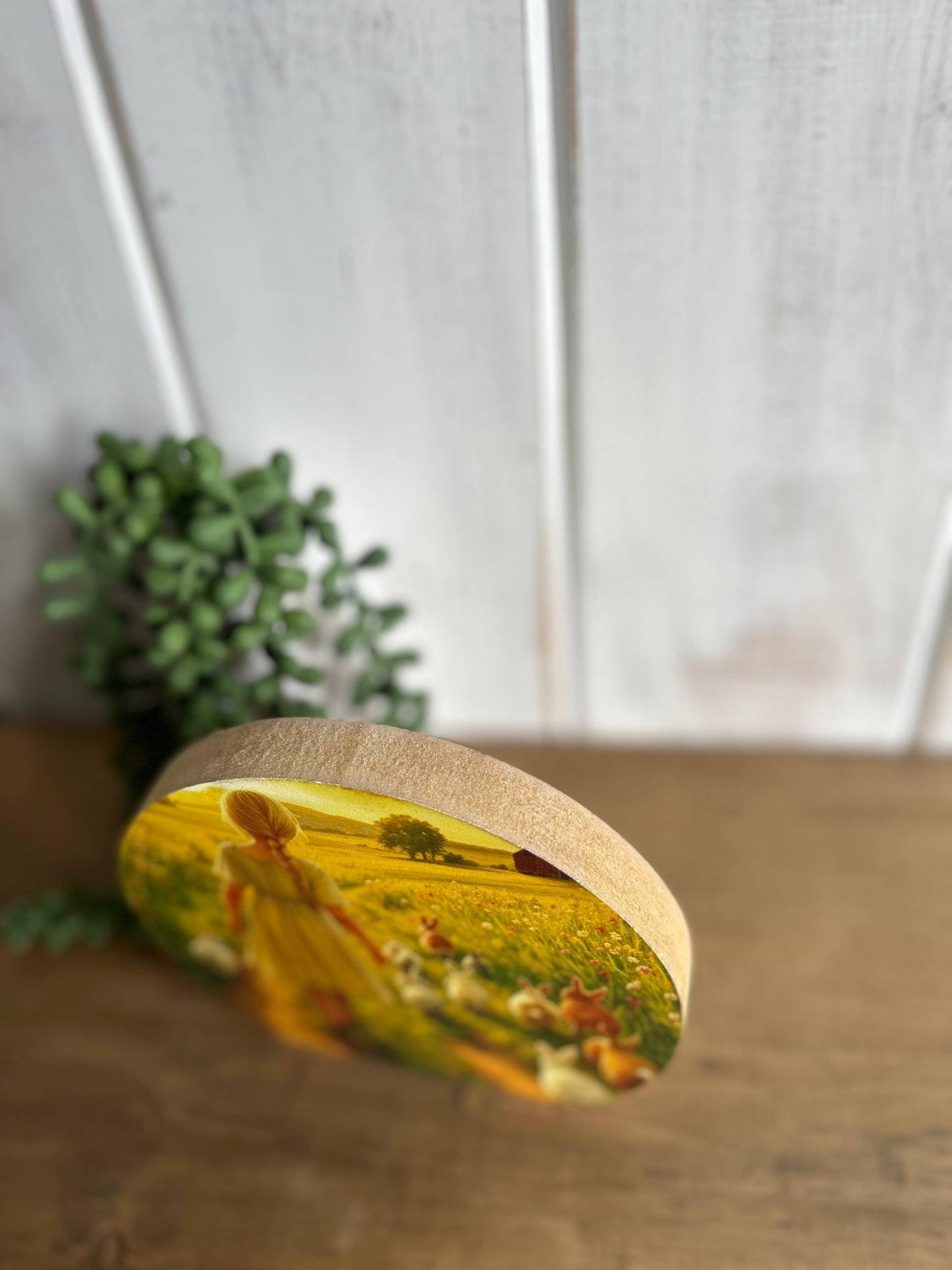 Sunset Bunnies and Girl Walk Wooden Sign - 5.5"