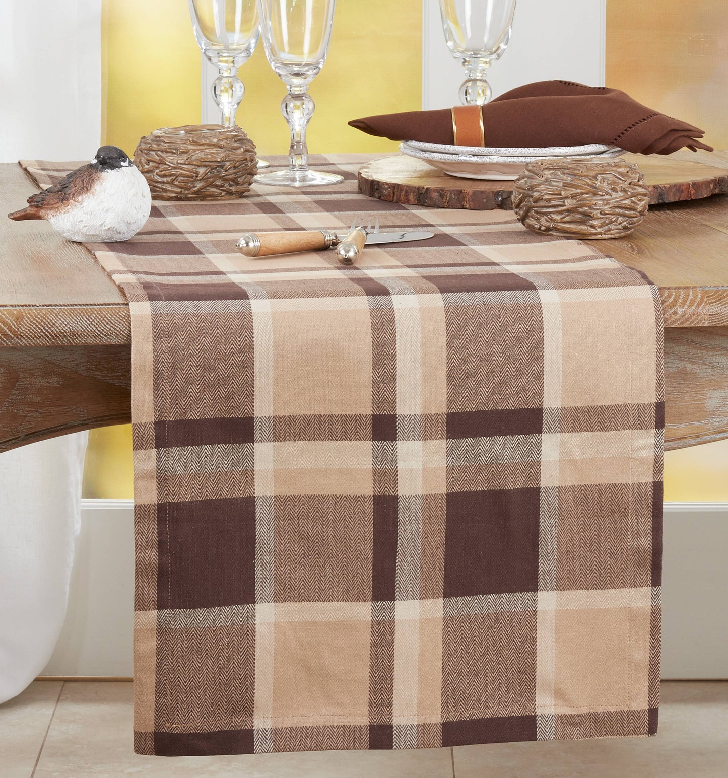 Brown Plaid Table Runner - 16"x72"