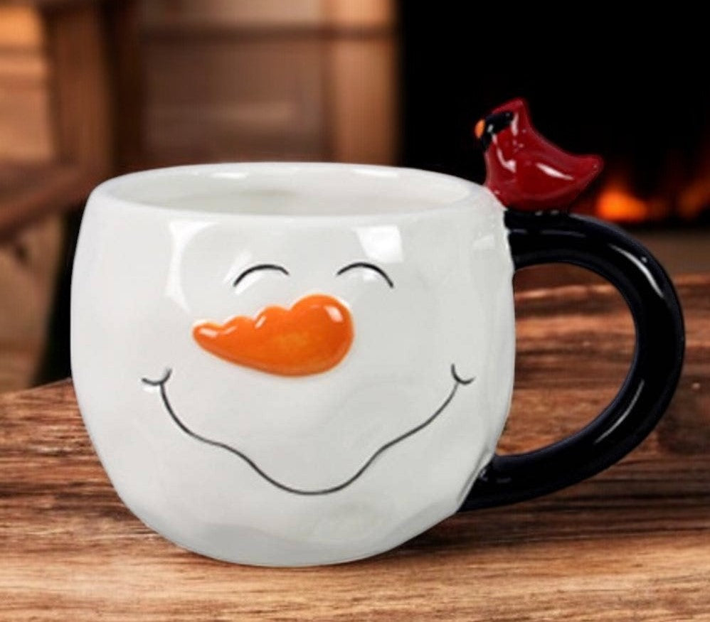 Ceramic Snowman & Cardinal Christmas Mug