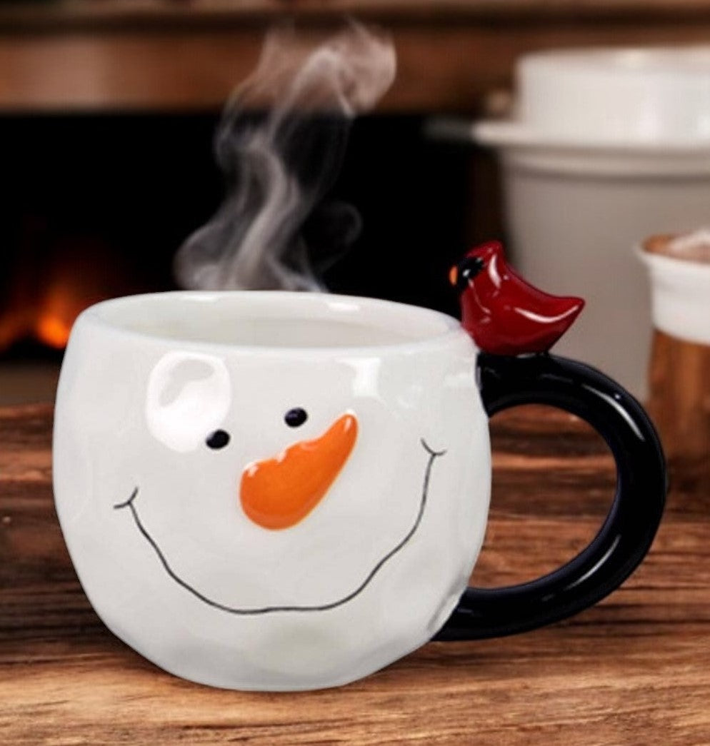 Ceramic Snowman & Cardinal Christmas Mug