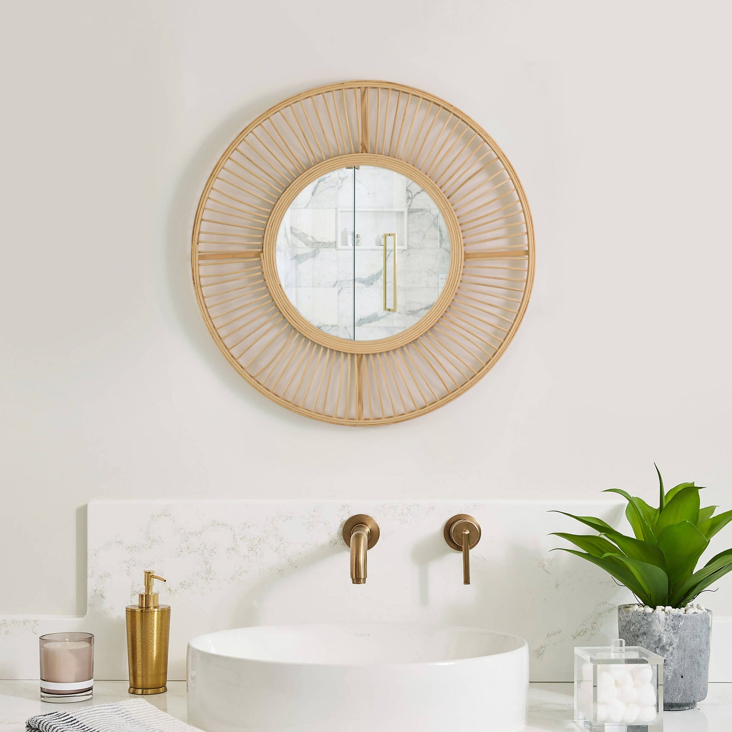 Natural Creative Home Decor Hanging Woven Bamboo Wall Mirror