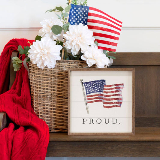 Proud American Flag Sign - 8"x8"