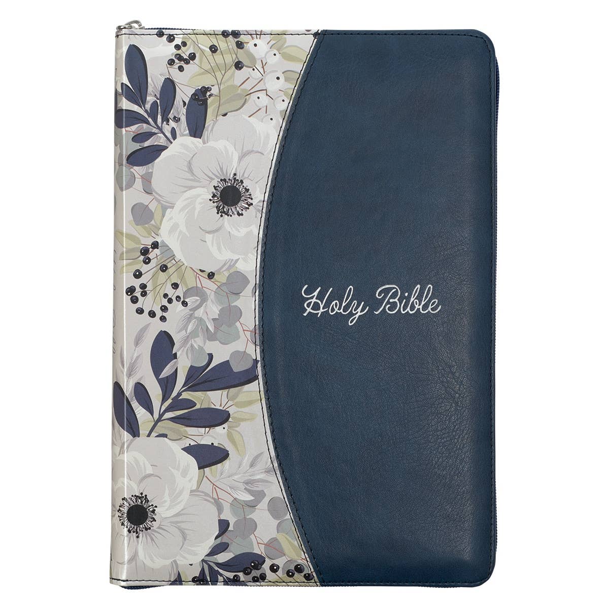 Blue Pearlized Floral Faux Leather King James Bible