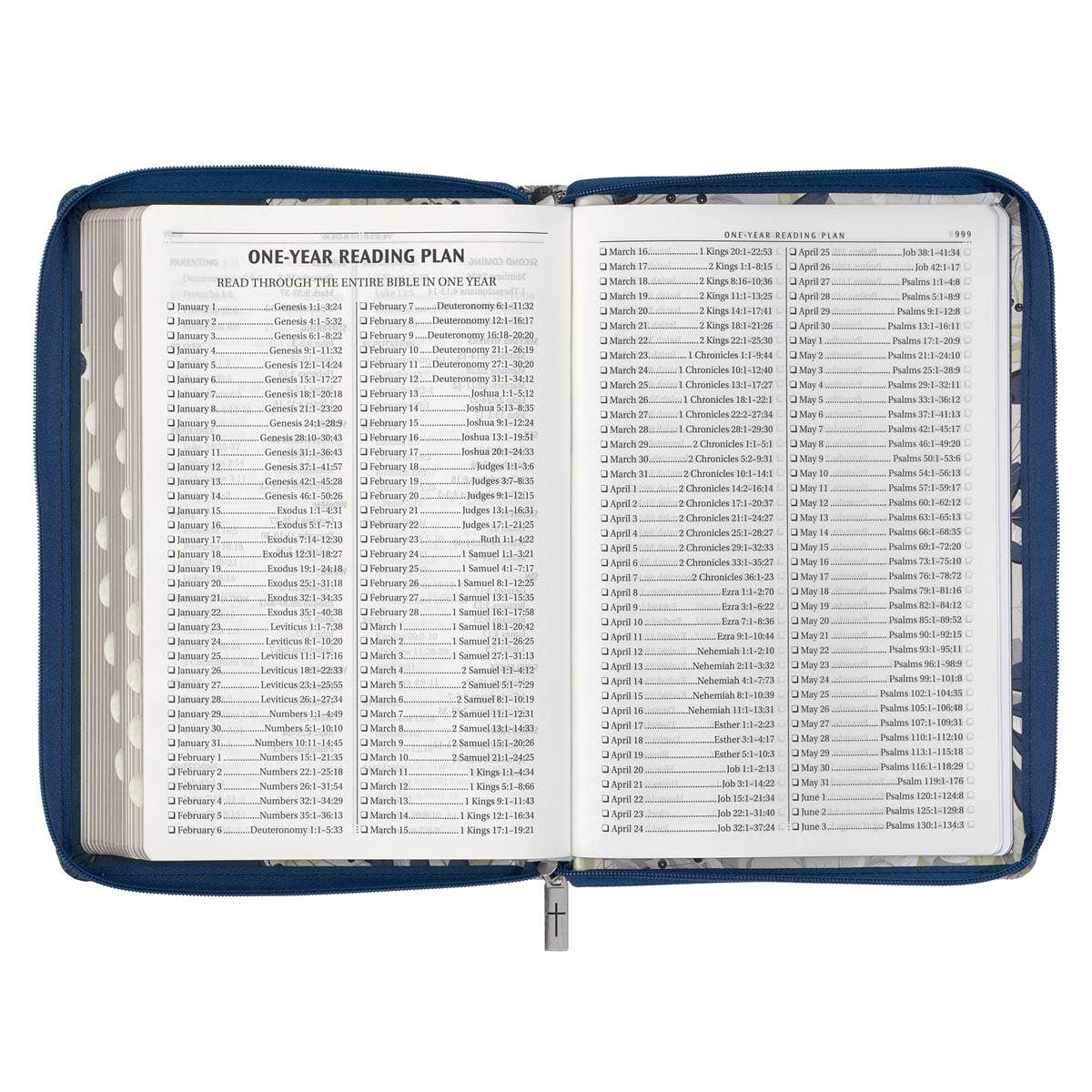 Blue Pearlized Floral Faux Leather King James Bible