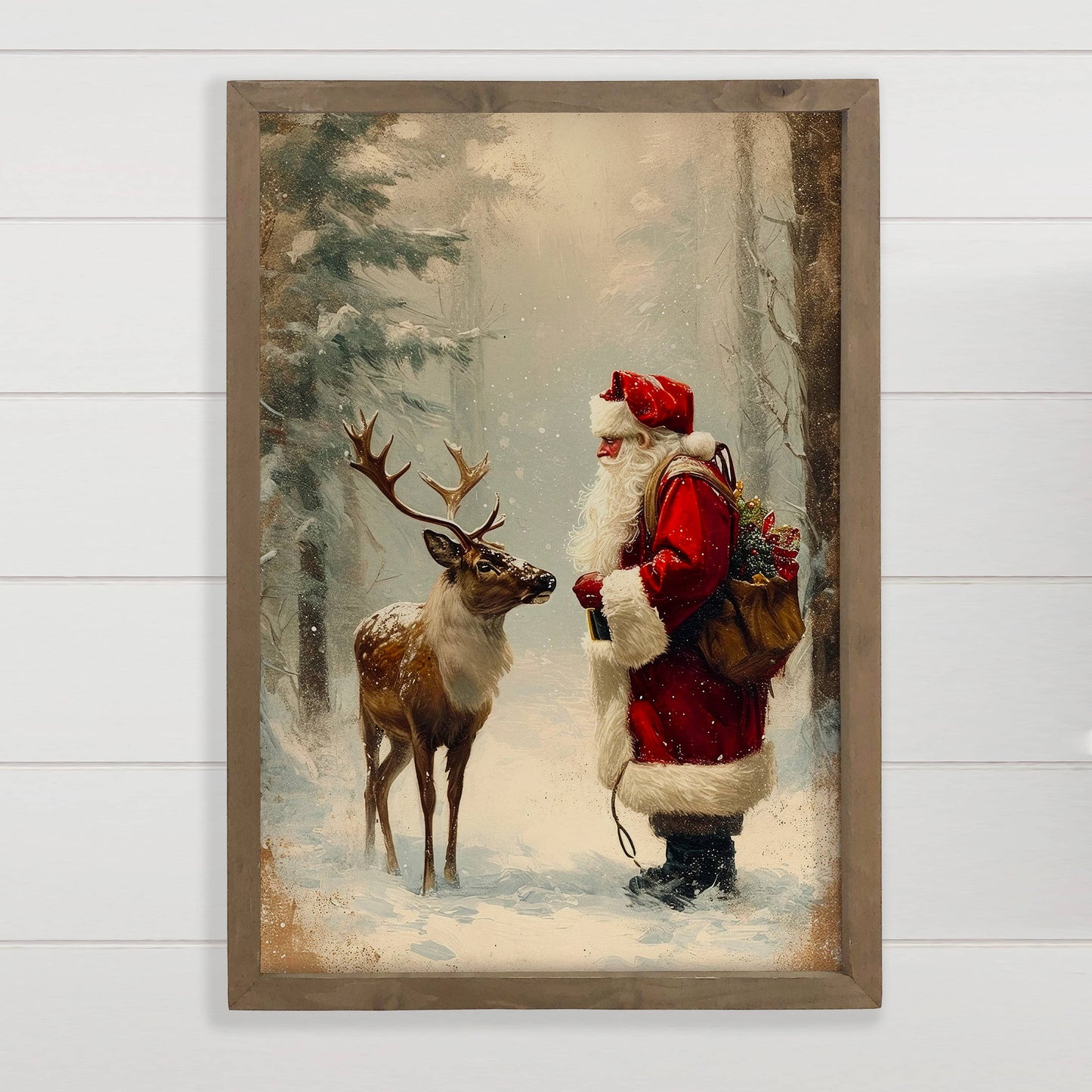 Santa Claus and Prancer in the Forest - 18"x24"