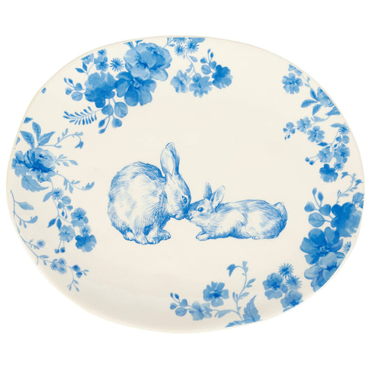 Oval Blue Floral Rabbit Platter - 10.5"