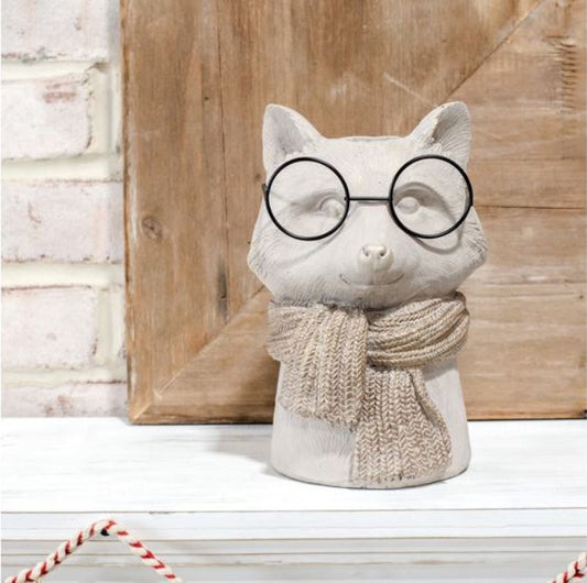 Fox with Glasses Cement Vase - 8.5"