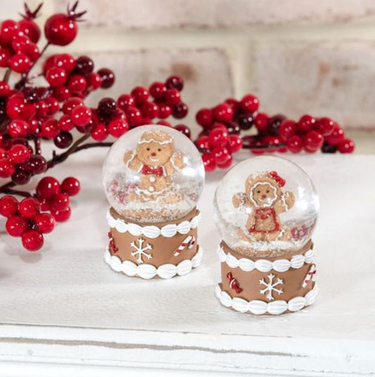 Mini Gingerbread Boy & Girl Snow Globes - 2.5"