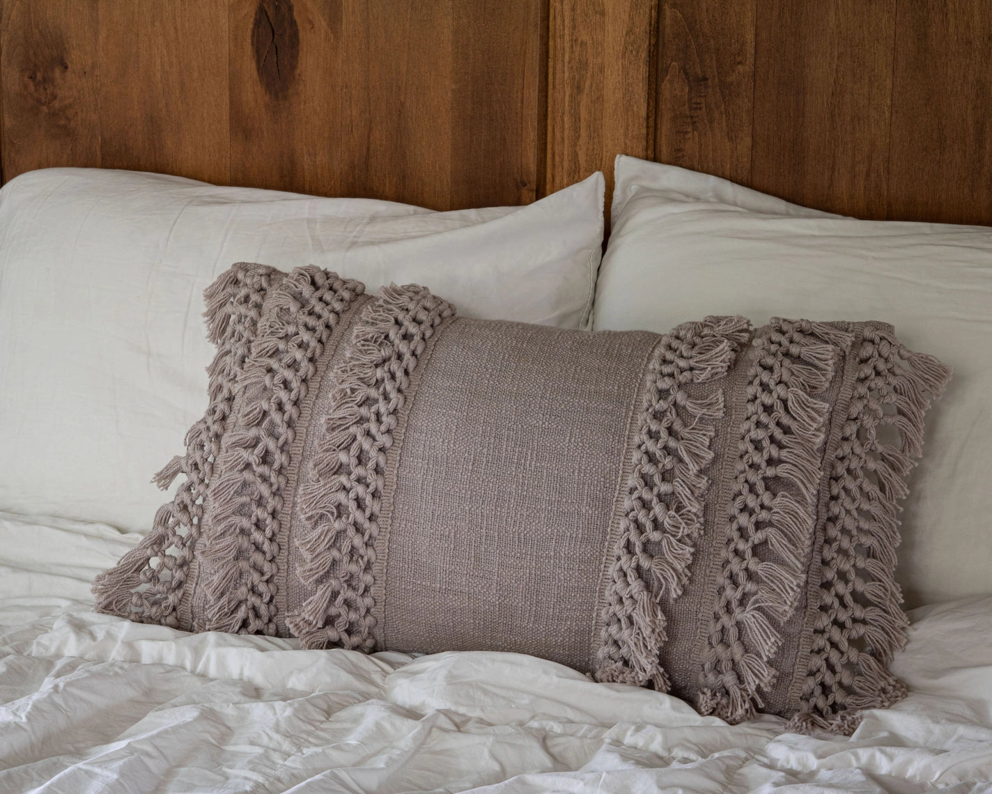 Hand Woven Grace Pillow Gray - 14x22