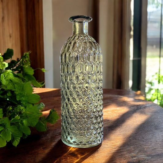 Narrow Mouth Textured Green Glass Vase - 8"