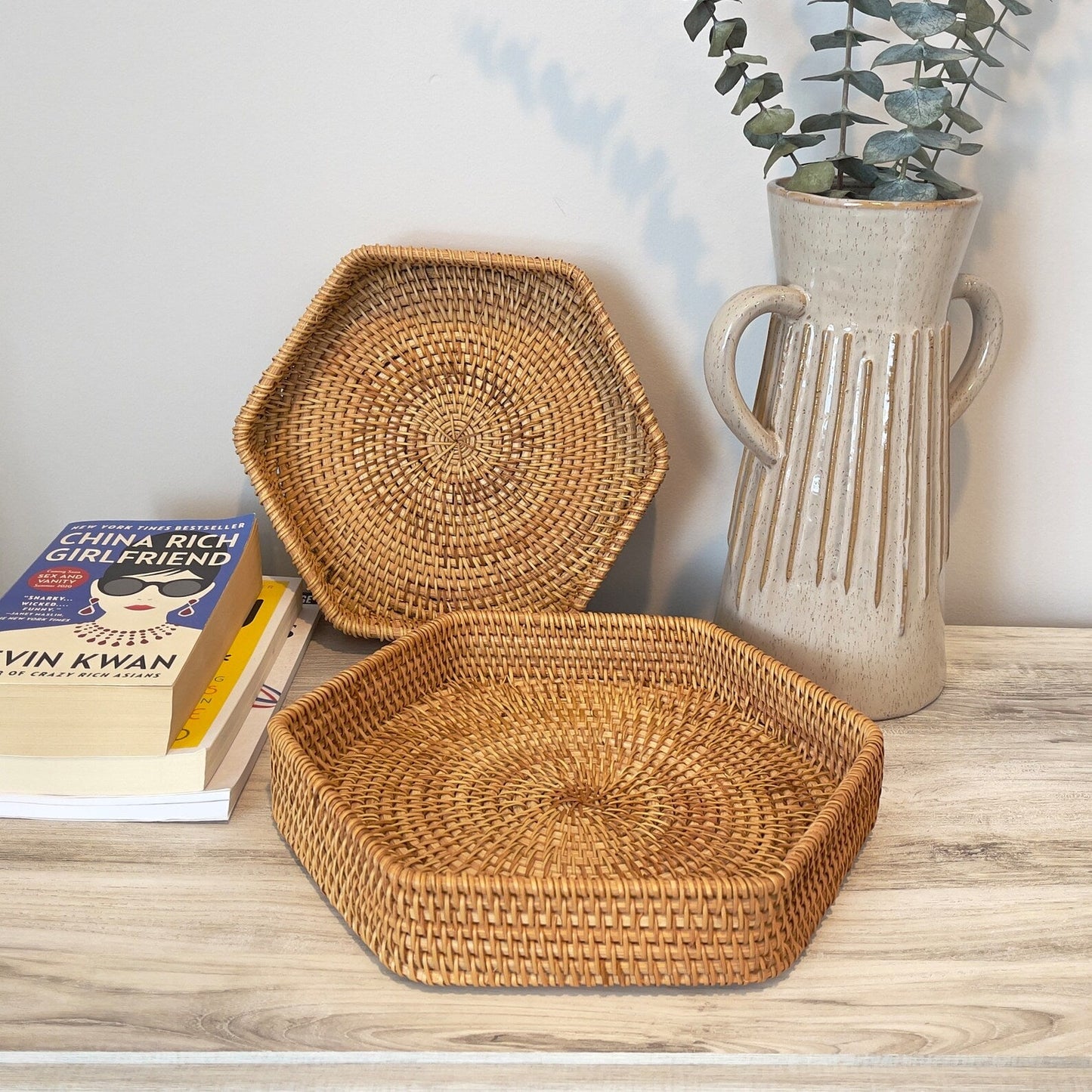 Handwoven Rattan Hexagon Serving Tray - Medium