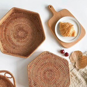 Handwoven Rattan Hexagon Serving Tray - Large