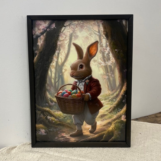 Boy Bunny Carrying Eggs Box Frame Art - 9"x12"