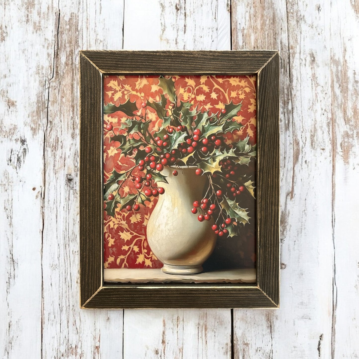 Holly Berry Vase Artwork - 12"x16"