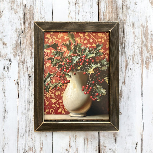 Holly Berry Vase Artwork - 12"x16"
