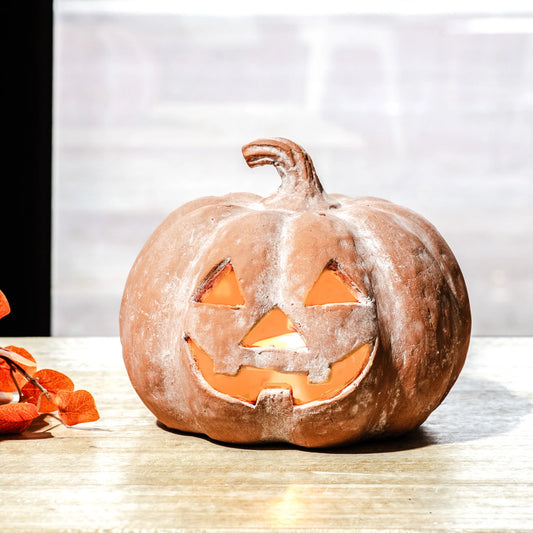 Terracotta Jack-O-Lantern Pumpkin - 9"