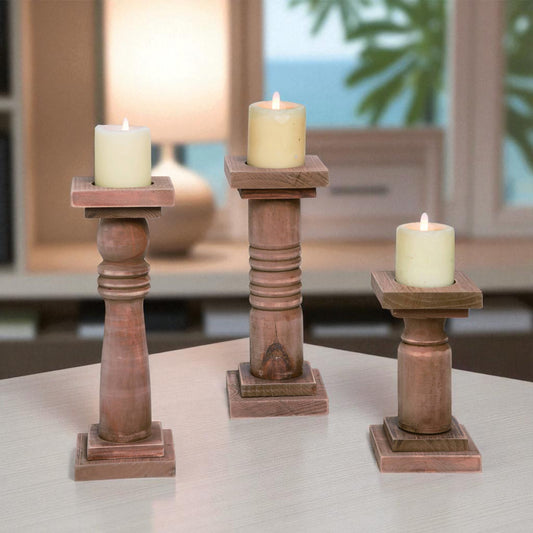 Wooden Rustic Pillar Candle Holders