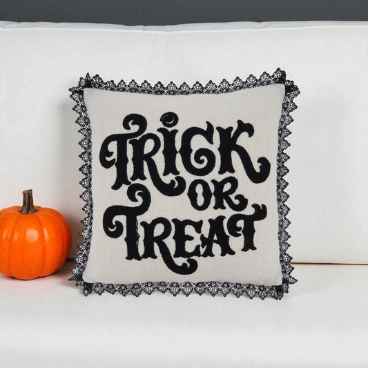 Throw Pillow With Trick-Or-Treat Design - 16"