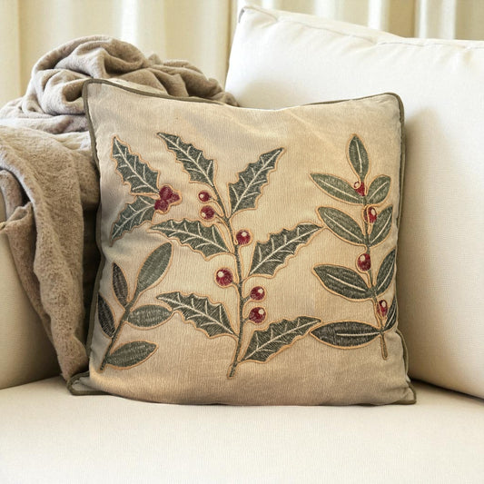 Green Holly Pillow - 18x18"
