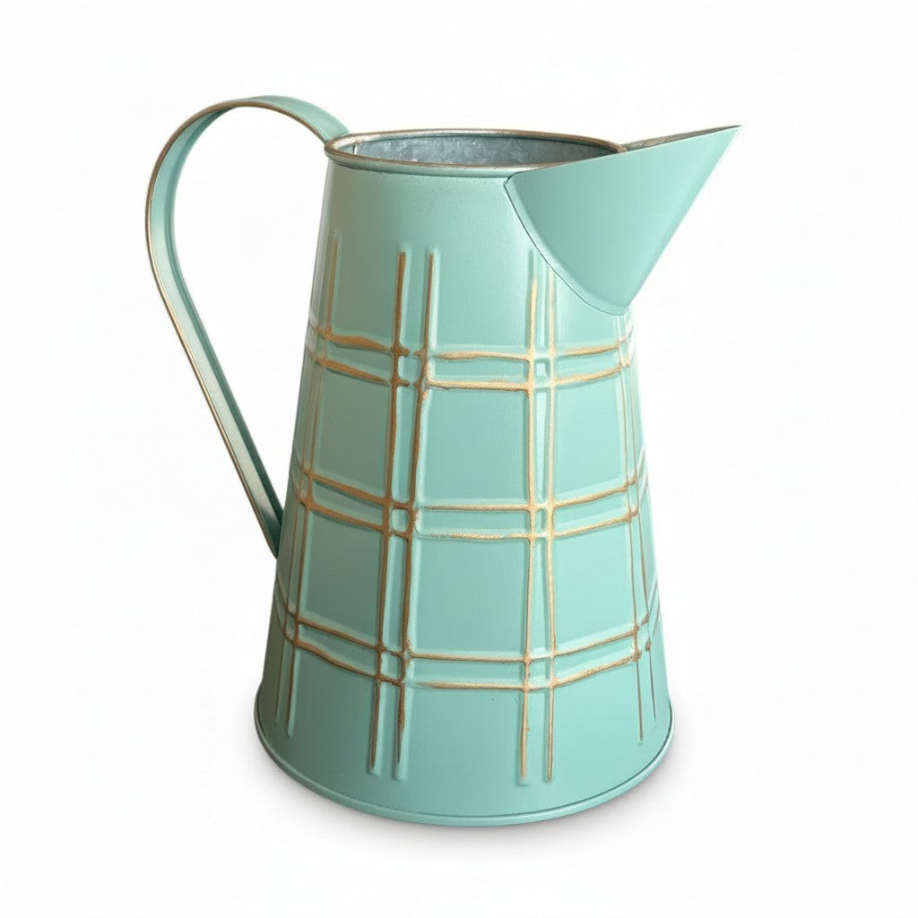 Teal and Gold Galvanized Metal Pitcher - 7"