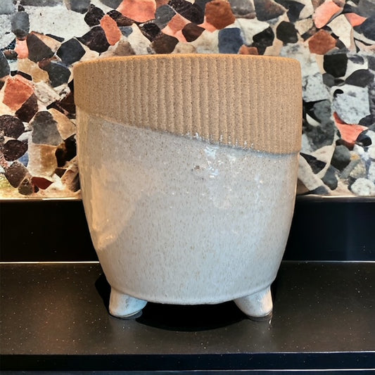 Tan Ceramic Planter with Feet - 6"