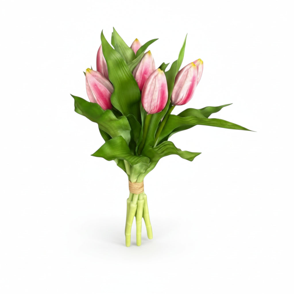 Realistic Pink Tulips, 6 Stems - 12"