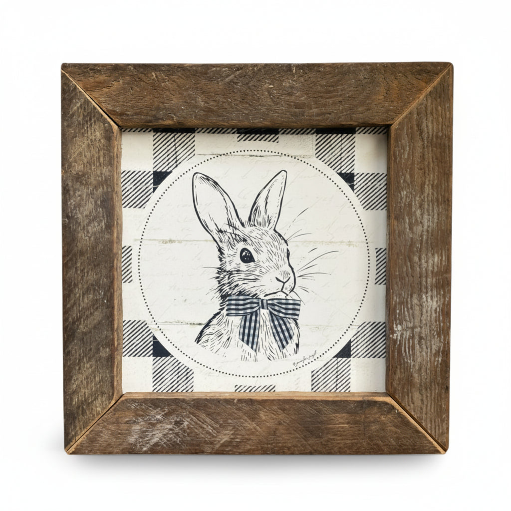 Plaid Vintage Bunny Portrait - 8"x8"