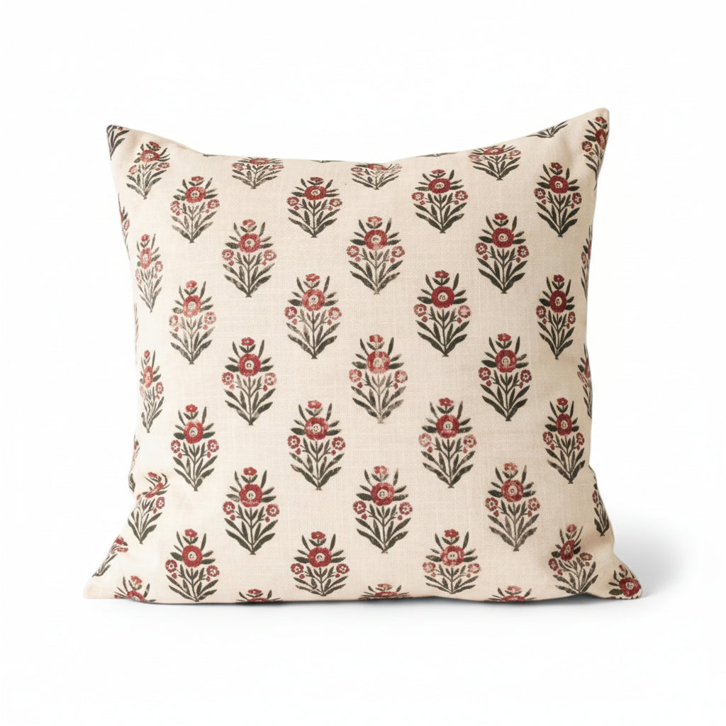 Folk Floral Block Print Pillow - 18"