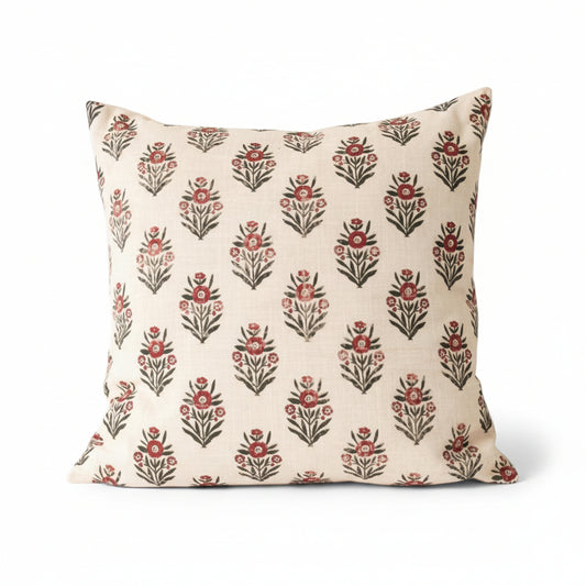 Folk Floral Block Print Pillow - 18"