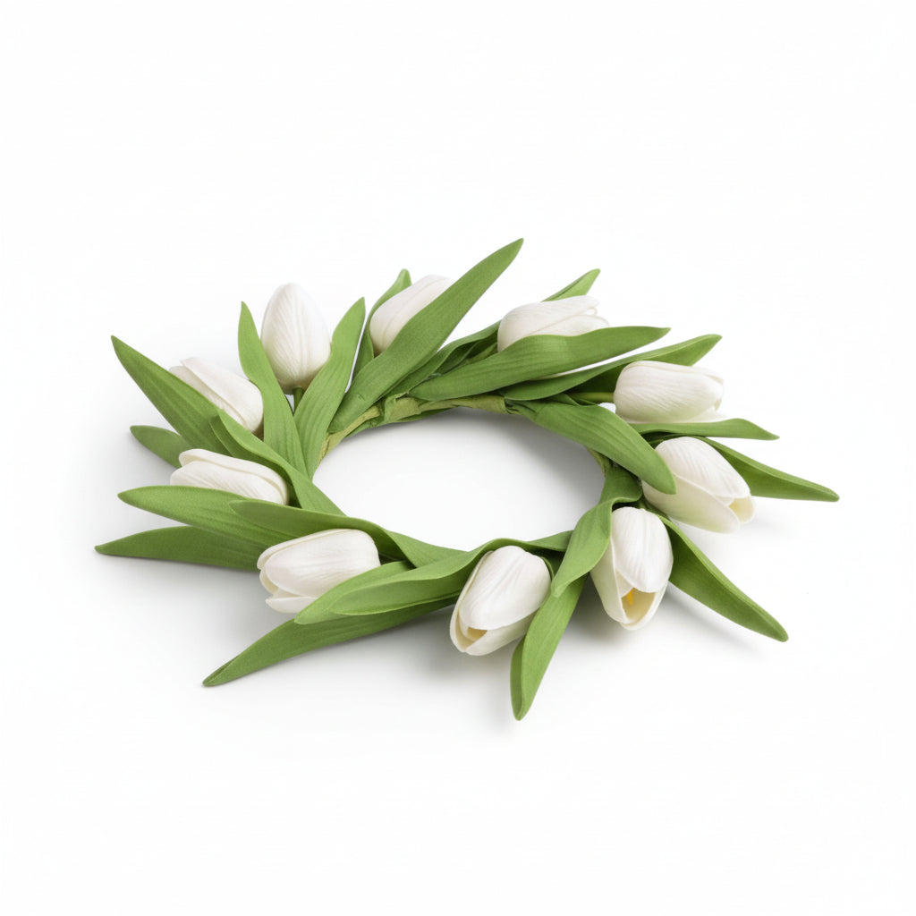 Soft Touch White Tulip Candle Ring - 5"