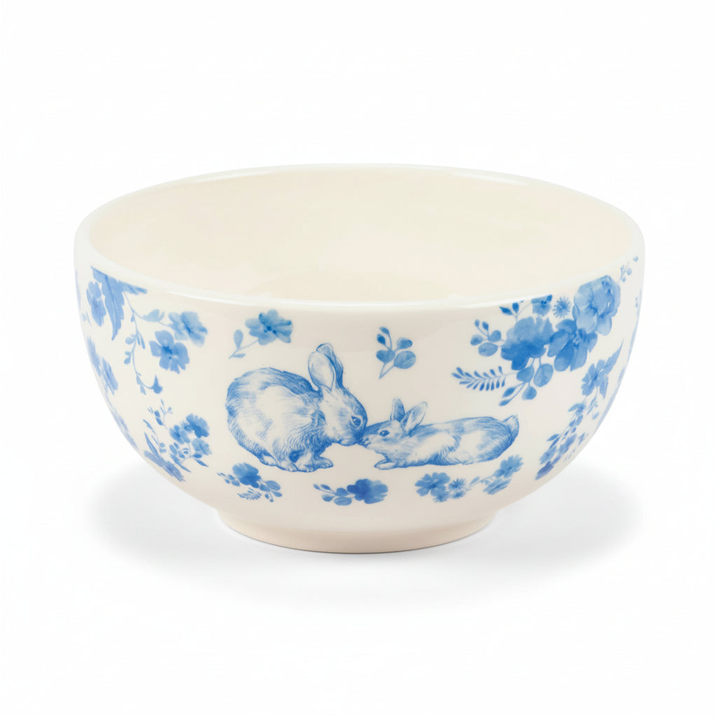 Blue Floral Rabbit Bowl - 6"