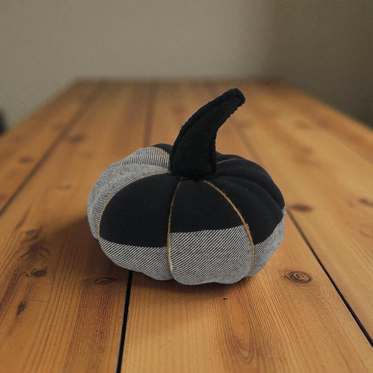 Black and White Buffalo Plaid Pumpkin - 6"