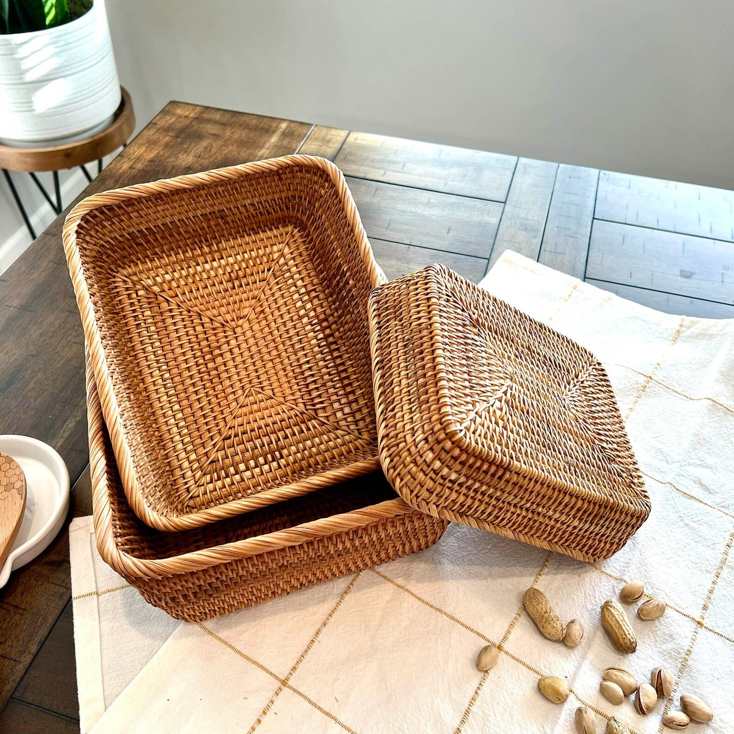 Handwoven Rattan Rectangle Basket - Large