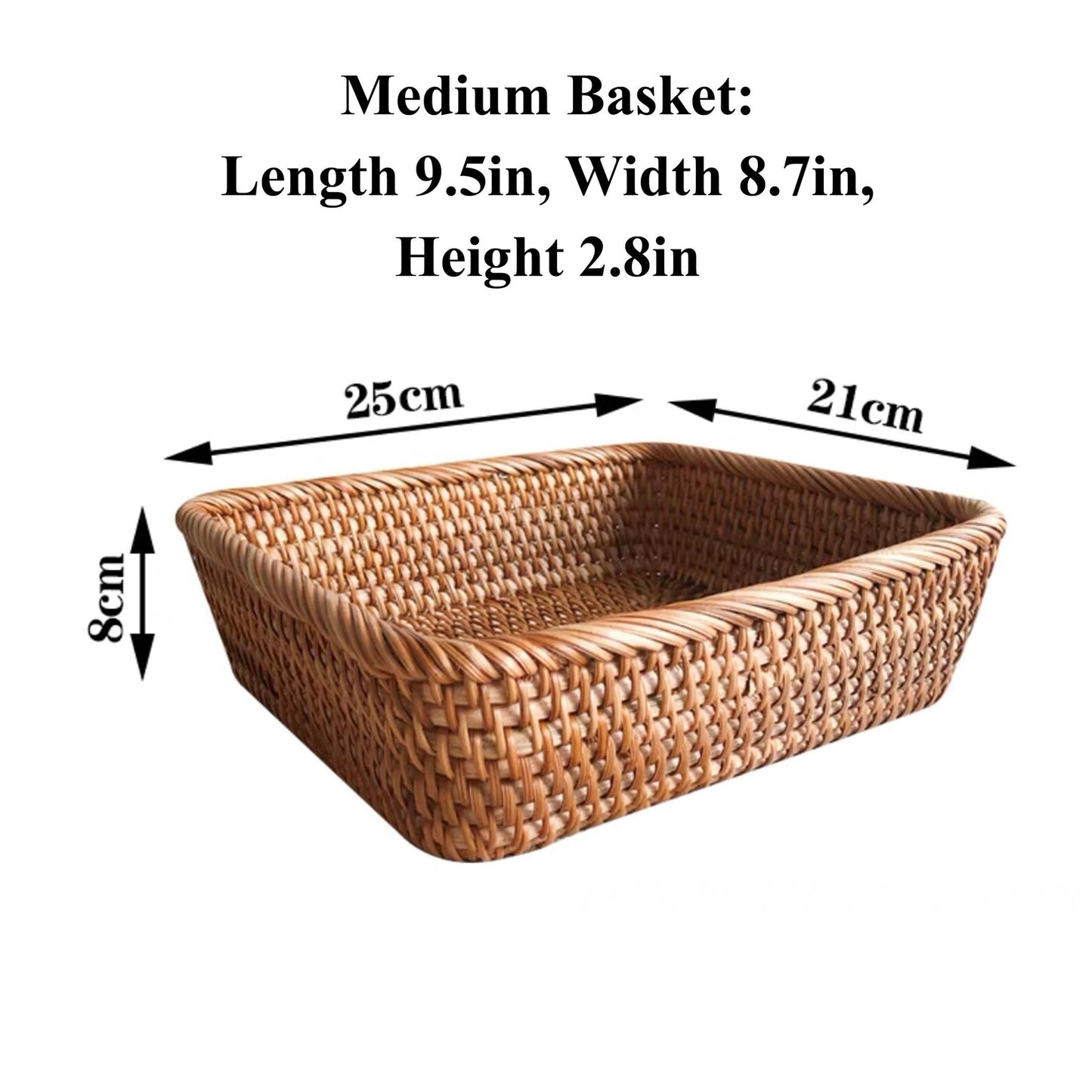 Handwoven Rattan Rectangle Basket - Medium