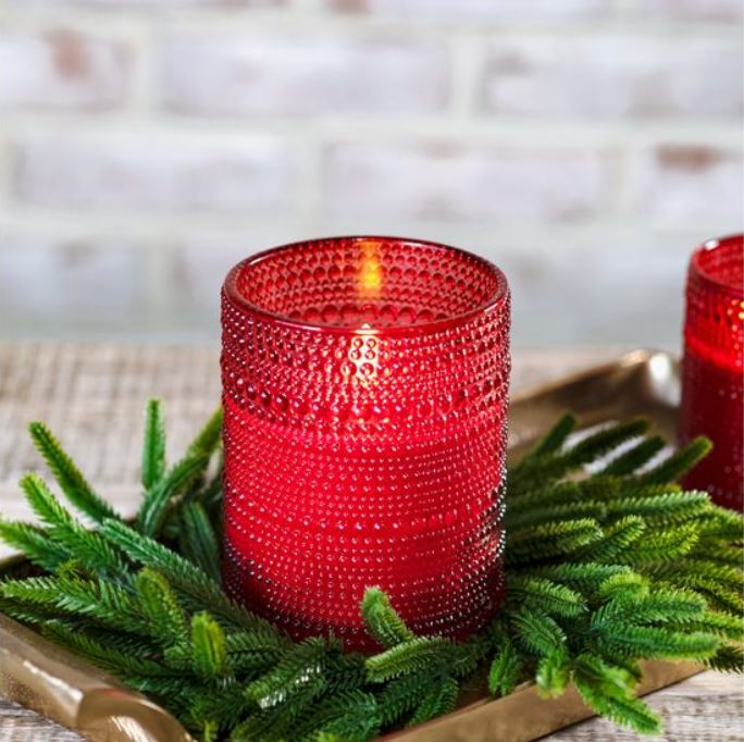 Red Beaded Glass Flameless Candle