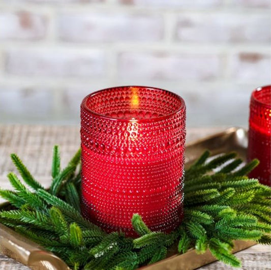 Red Beaded Glass Flameless Candle