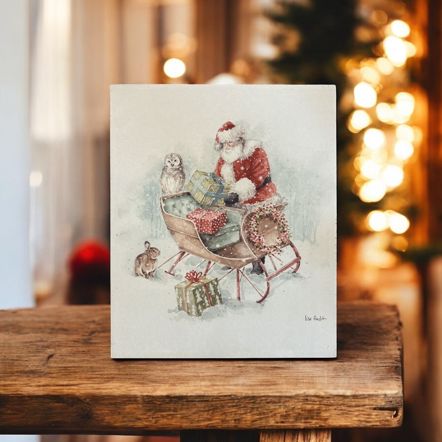 Santa and Sleigh Canvas Boxed Artwork - 9"x11"