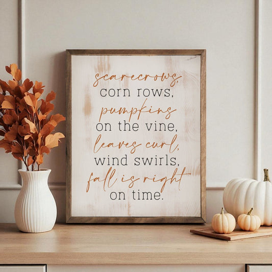 Scarecrows Pumpkins Leaves Sign - 8"x10"