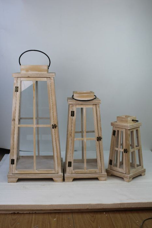 Pyramid Wood and Metal Lanterns - 3 Sizes