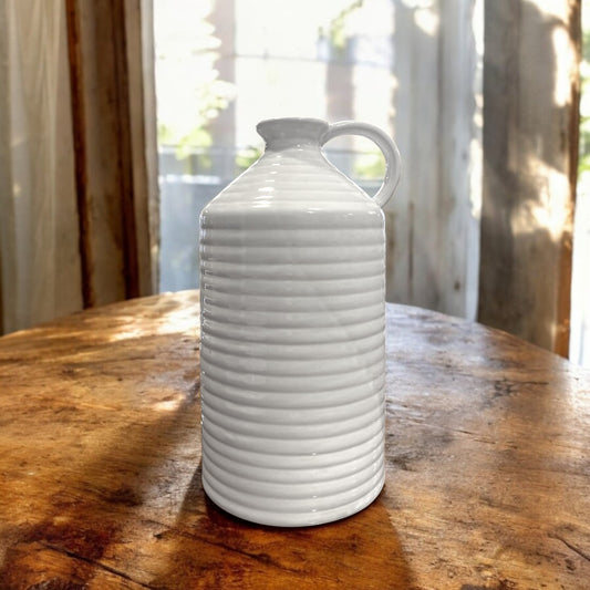 White Ribbed Bottle Vase - 10.5"