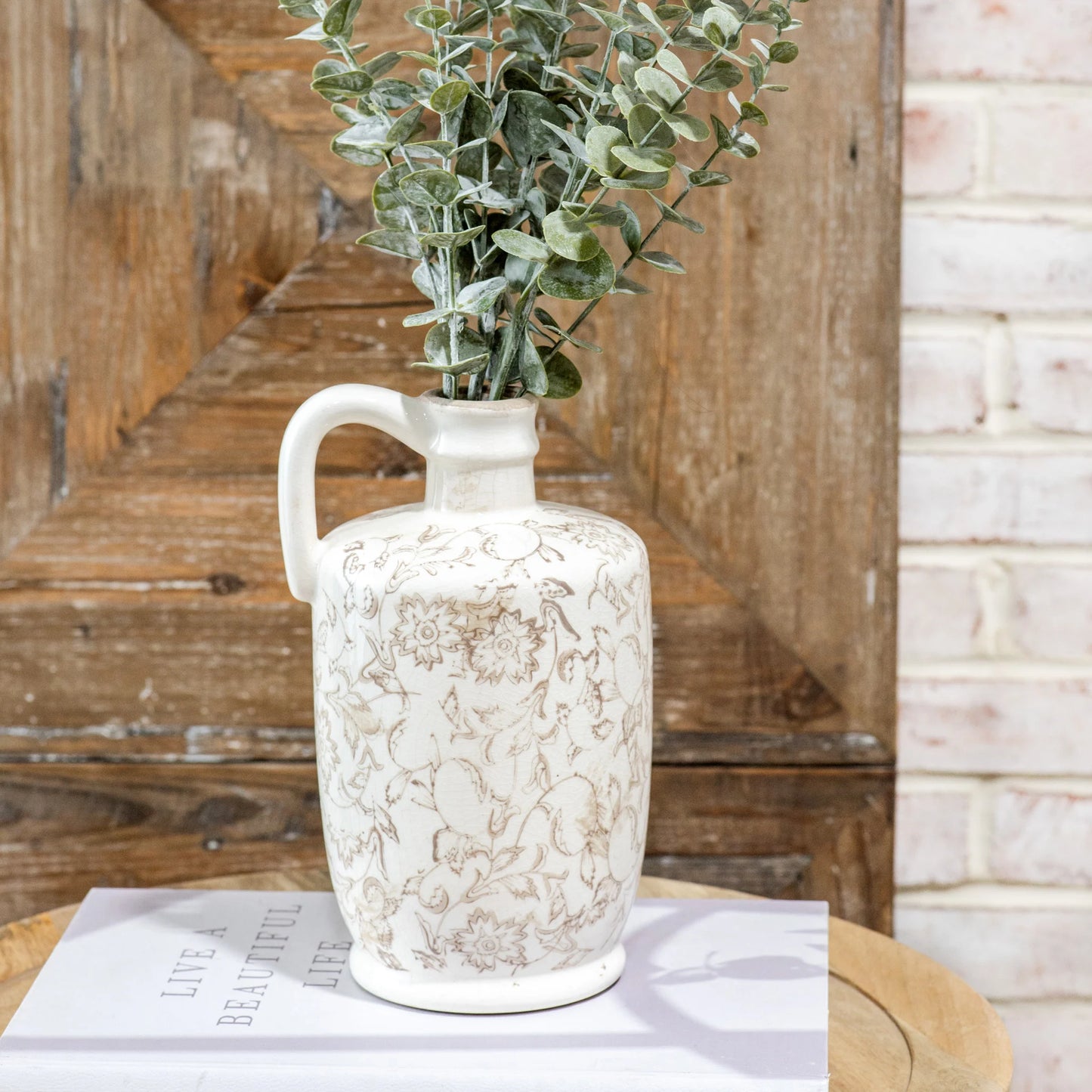 Beige Heirloom Vase with Handle - 10.25"